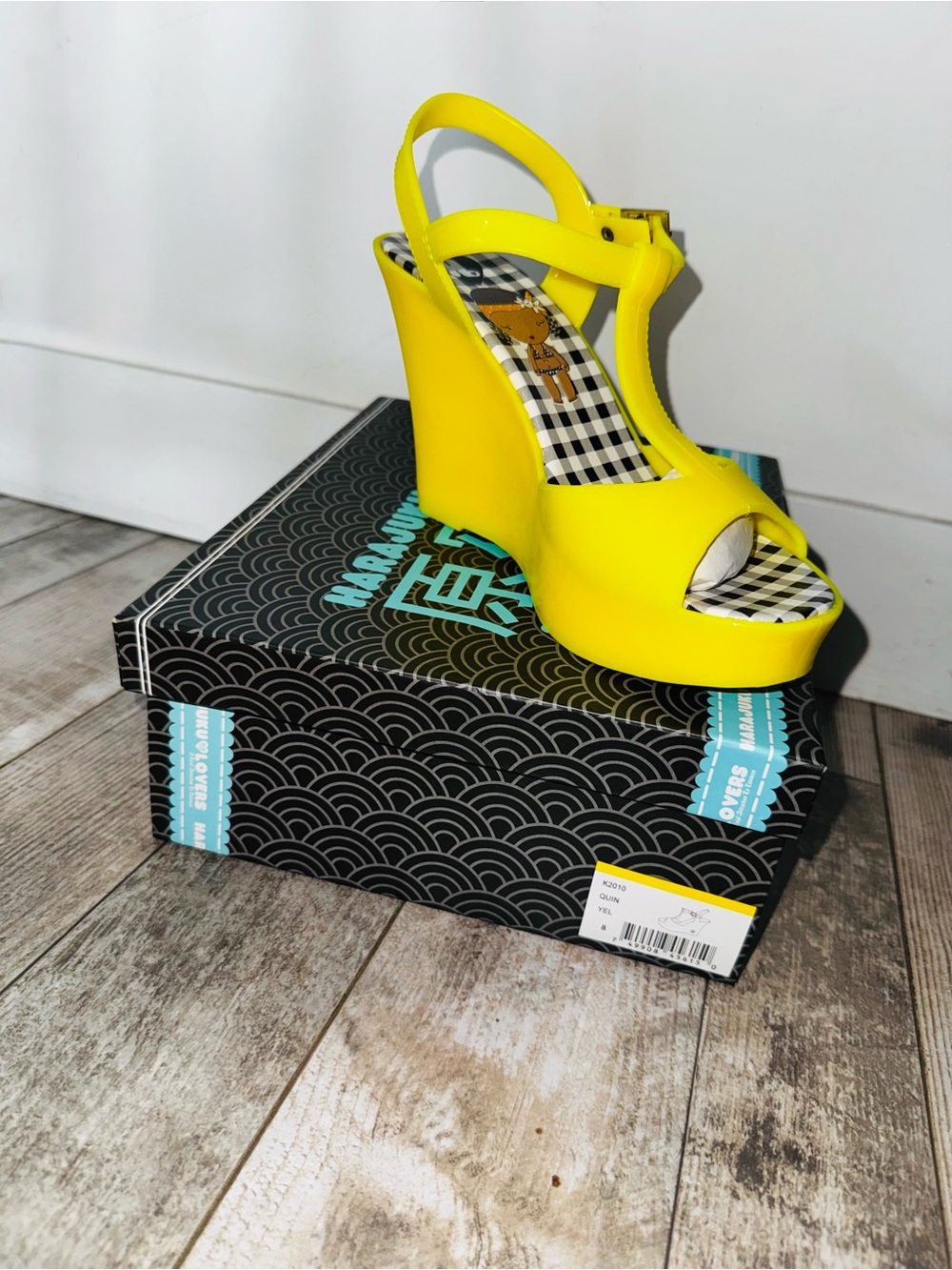 Harajuku Lovers Gwen Stefani Quin Yellow Jelly Wedge Sandals NIB Size 8 Y2K Rare